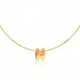 Hermes Cage d'H Necklace Red in Lacquer Yellow Gold